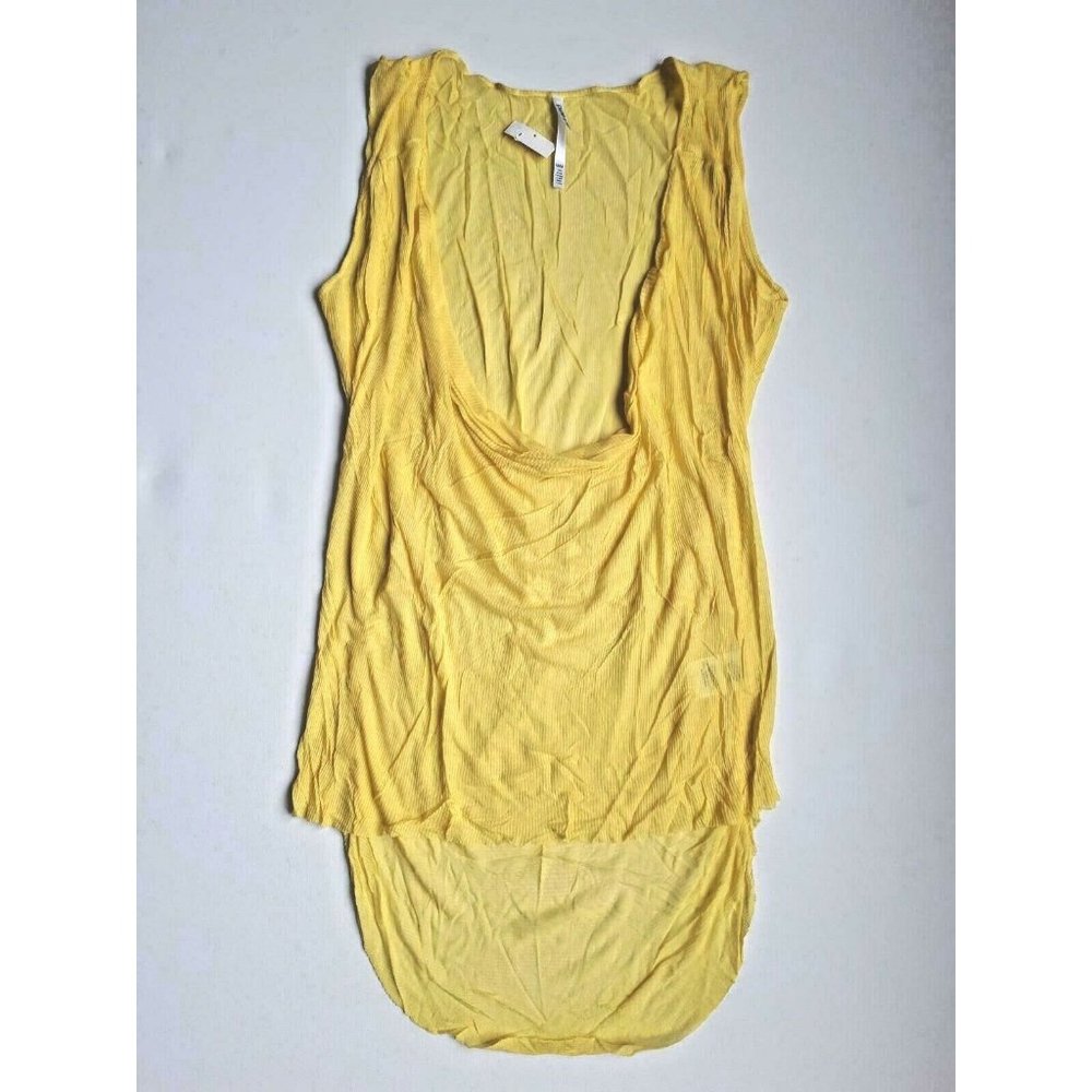 Pure & Simple Front Draped Tail Hem Ribbed Tank Yellow ( M )